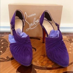 CHRISTIAN LOUBOUTIN Pleated D'Orsay Purple Suede Platform Pumps, 39 Euro/9 US